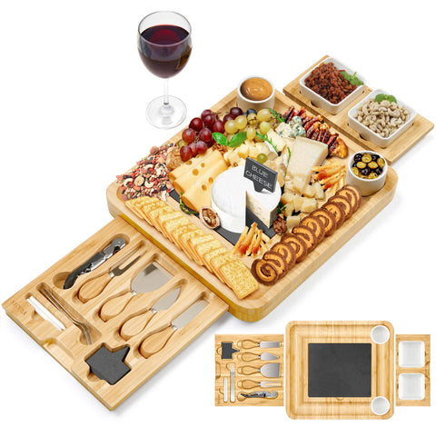 Secura bamboo charcuterie front view showing full set and elegant serving benefit