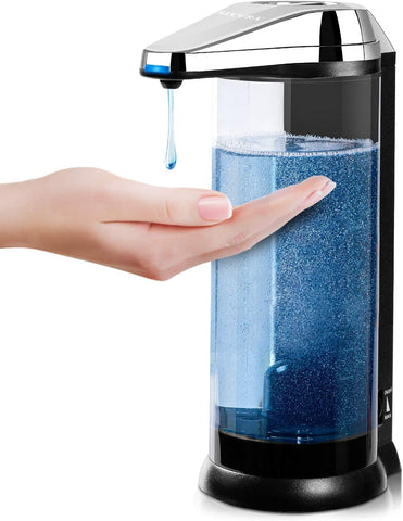 Secura front view chrome dispenser showing sleek design and hygienic hands-free use