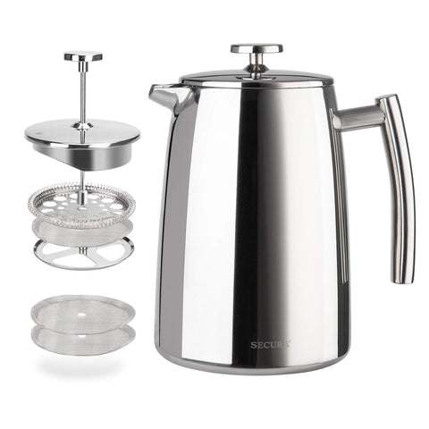 Secura front view stainless French press showing build and capacity benefit