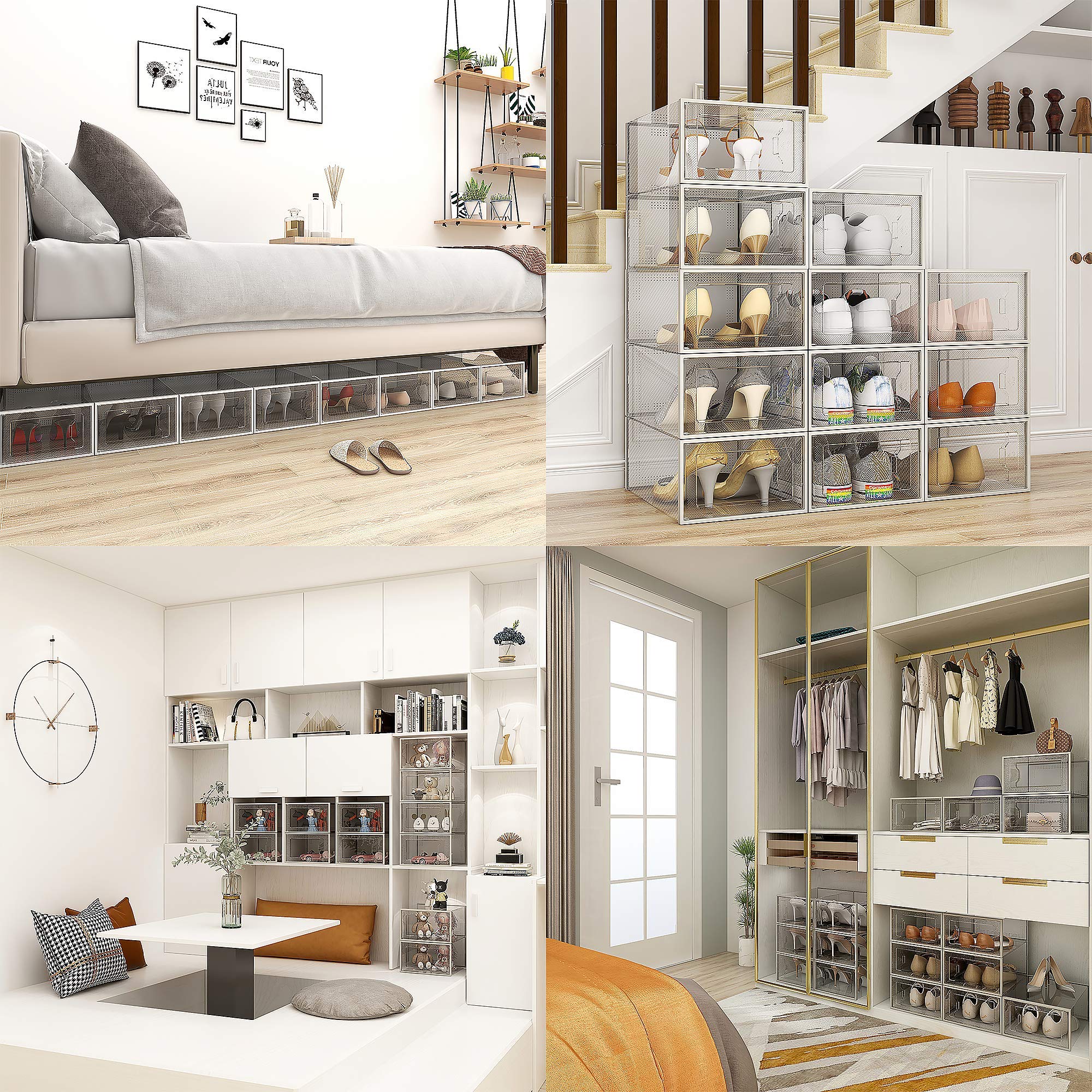 SEE SPRING boxes styled in entryway offering neat, visible organization