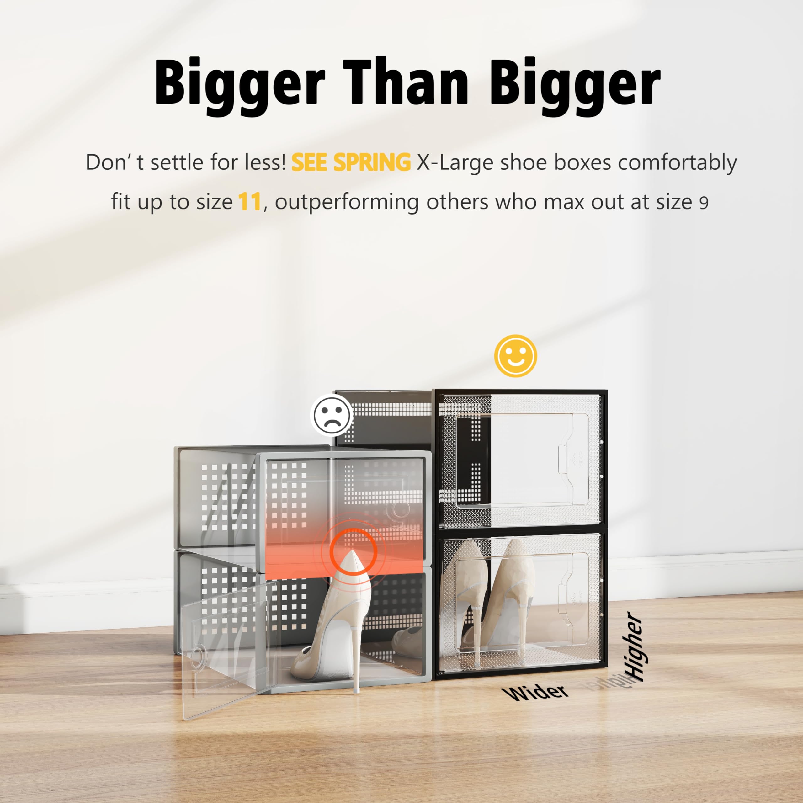 SEE SPRING side profile of stacked boxes demonstrating stable stacking