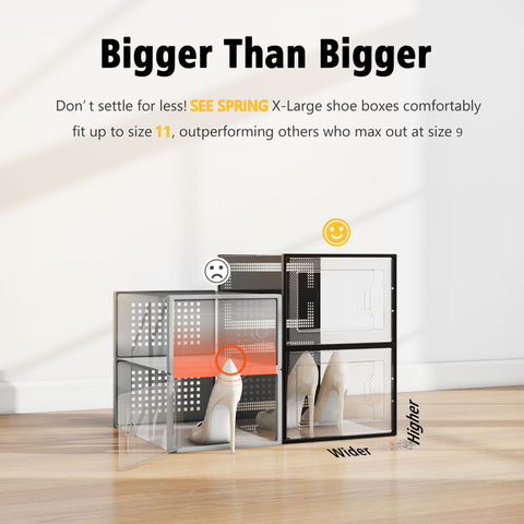 SEE SPRING side profile of stacked boxes demonstrating stable stacking