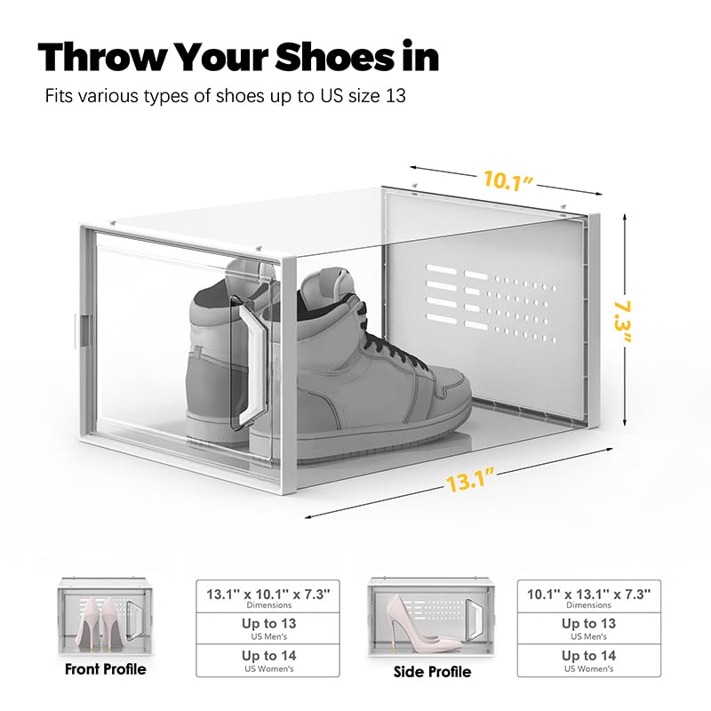 SEE SPRING box next to a sneaker showing roomy size for larger footwear