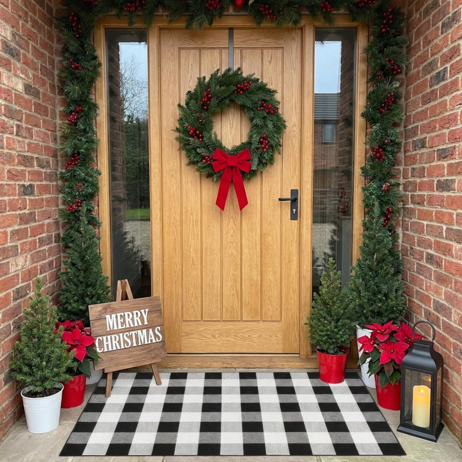 SEEKSEE rug on porch styled with pots illustrating curb appeal