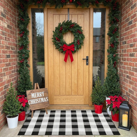 SEEKSEE rug on porch styled with pots illustrating curb appeal