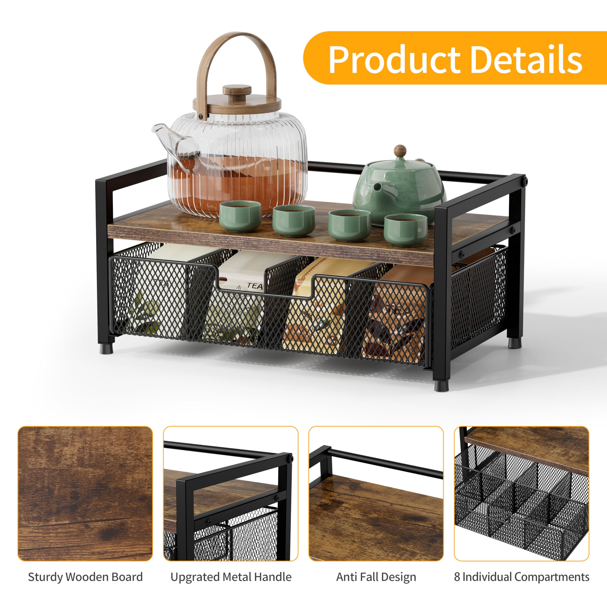 Segtenant open drawer filled with tea bags showing easy access and tidy storage