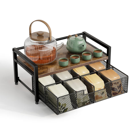 Segtenant front view showing wood drawer and metal frame neatly organized and stylish