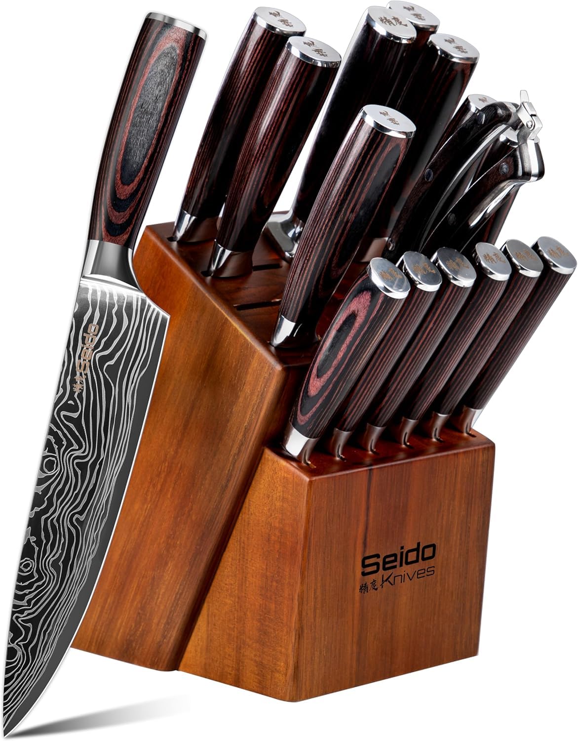 Seido front view of acacia wood block showing neat storage and aesthetic benefit