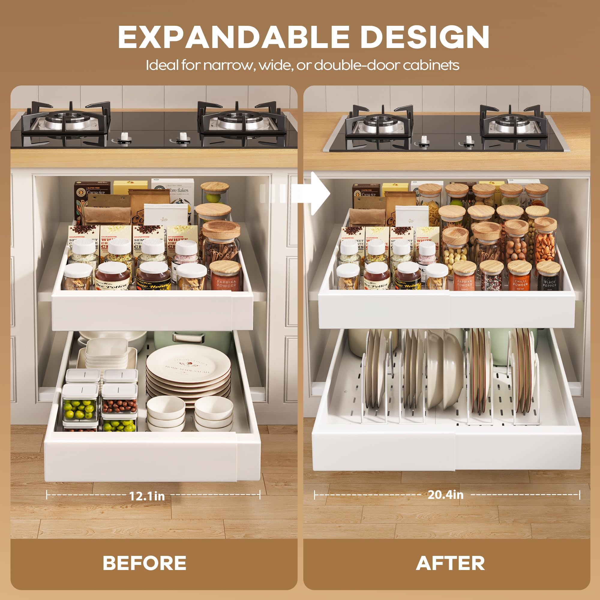 Seinloes drawer installed inside cabinet pulled open for easy access benefit