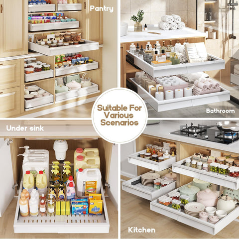 Seinloes size comparison inside cabinet showing adjustable fit benefit