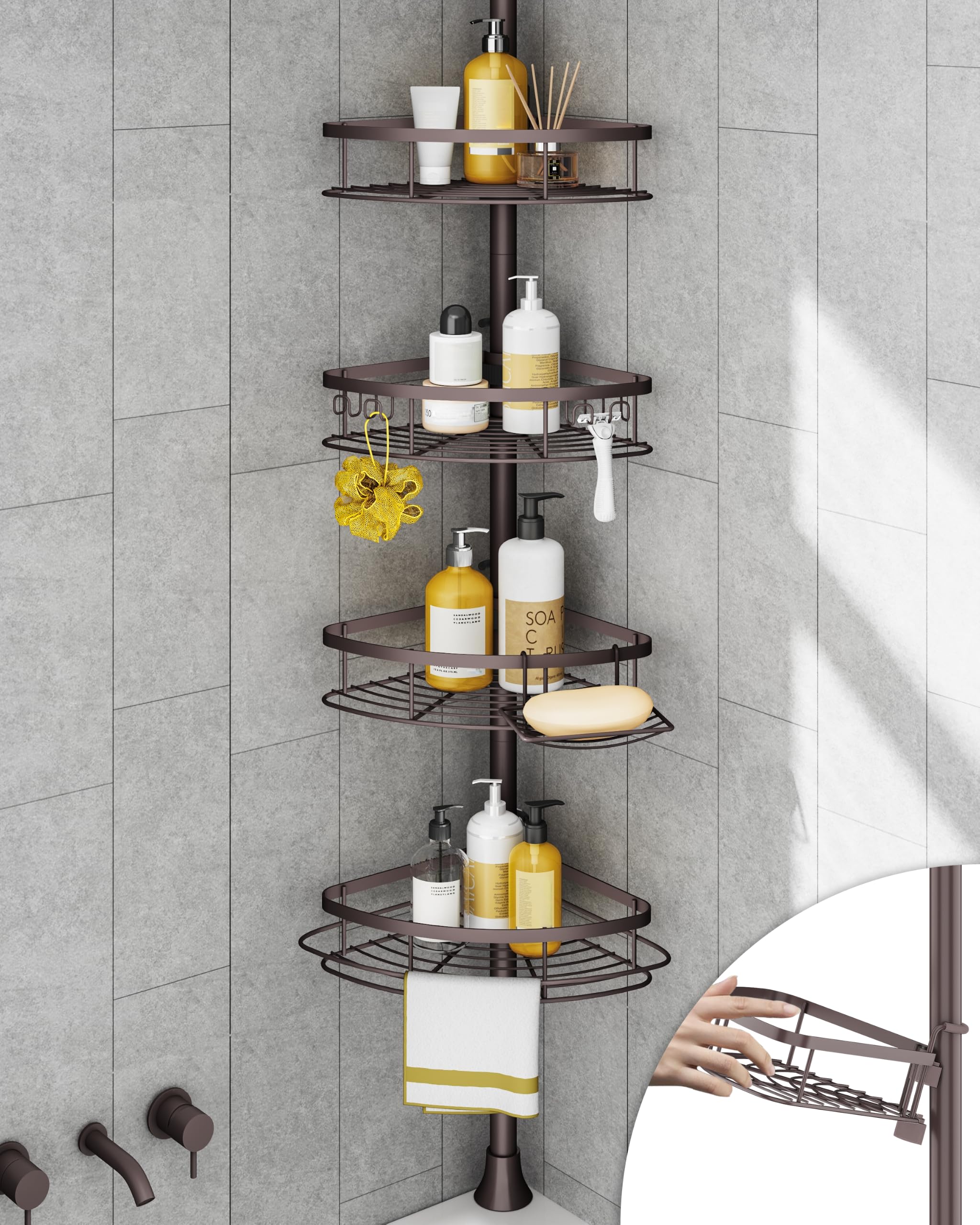 SEIRIONE front view of corner caddy showing organized bottles and tidy storage