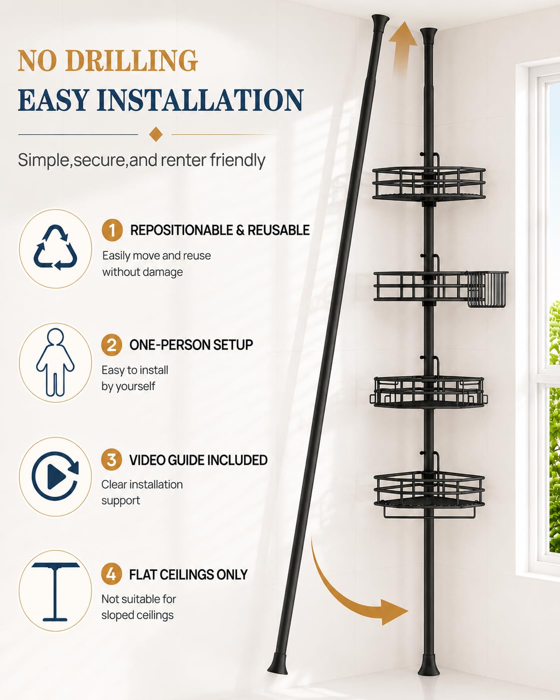 SEIRIONE height comparison assembly illustrating adjustable fit for various ceilings