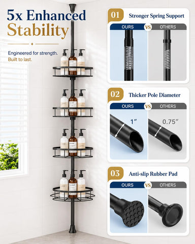 SEIRIONE styled in-shower setup showing full baskets benefit easy access to essentials