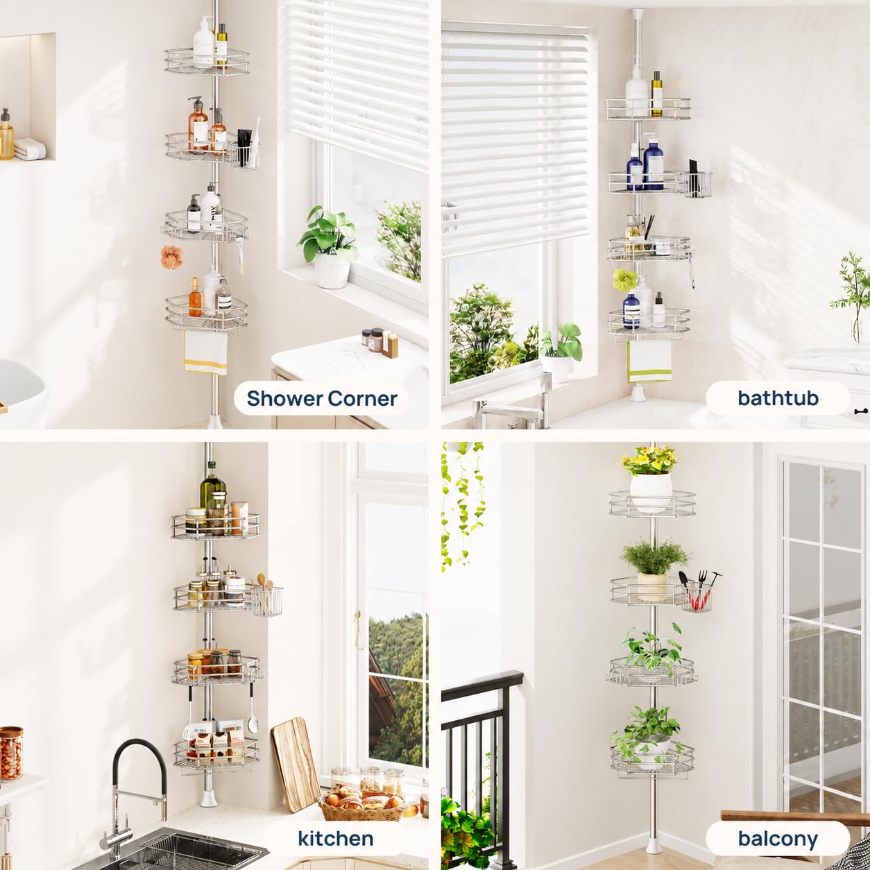 SEIRIONE lifestyle image of shower caddy in use maximizing storage