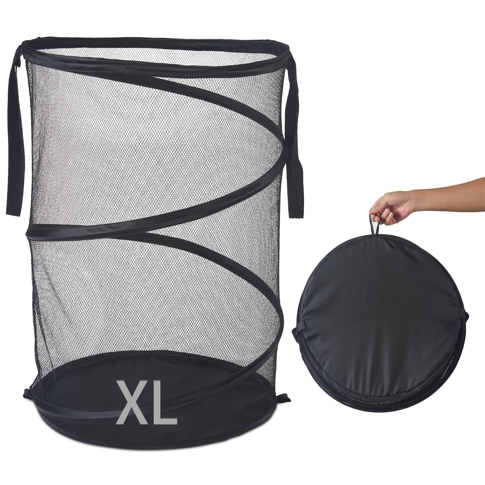 Seiritex front view showing full pop-up hamper and capacity benefit