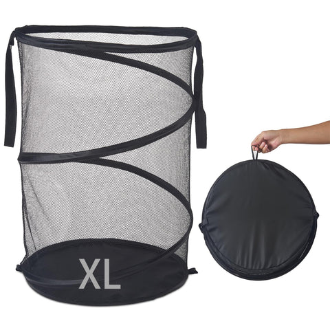 Seiritex front view showing full pop-up hamper and capacity benefit