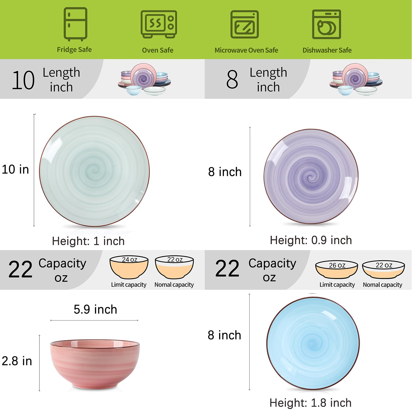 Selamica 10-inch dinner plate top view highlighting gradient design and food presentation