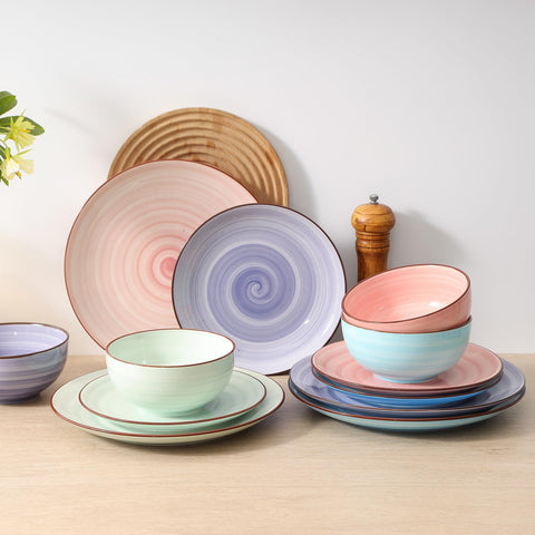 Selamica stacked 8-inch dessert plates showing compact storage and matching pattern