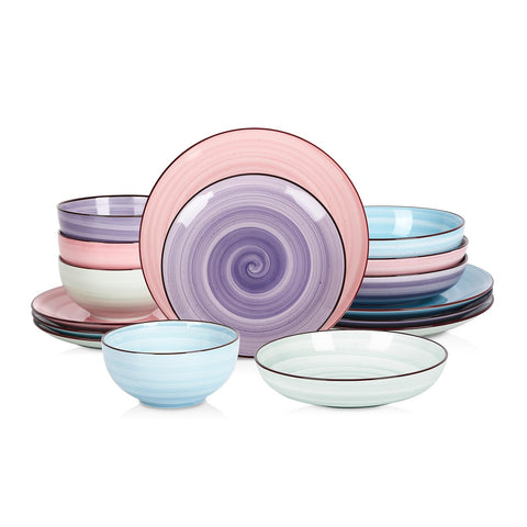 Selamica front view of full 16-piece set showing gradient and spray dots