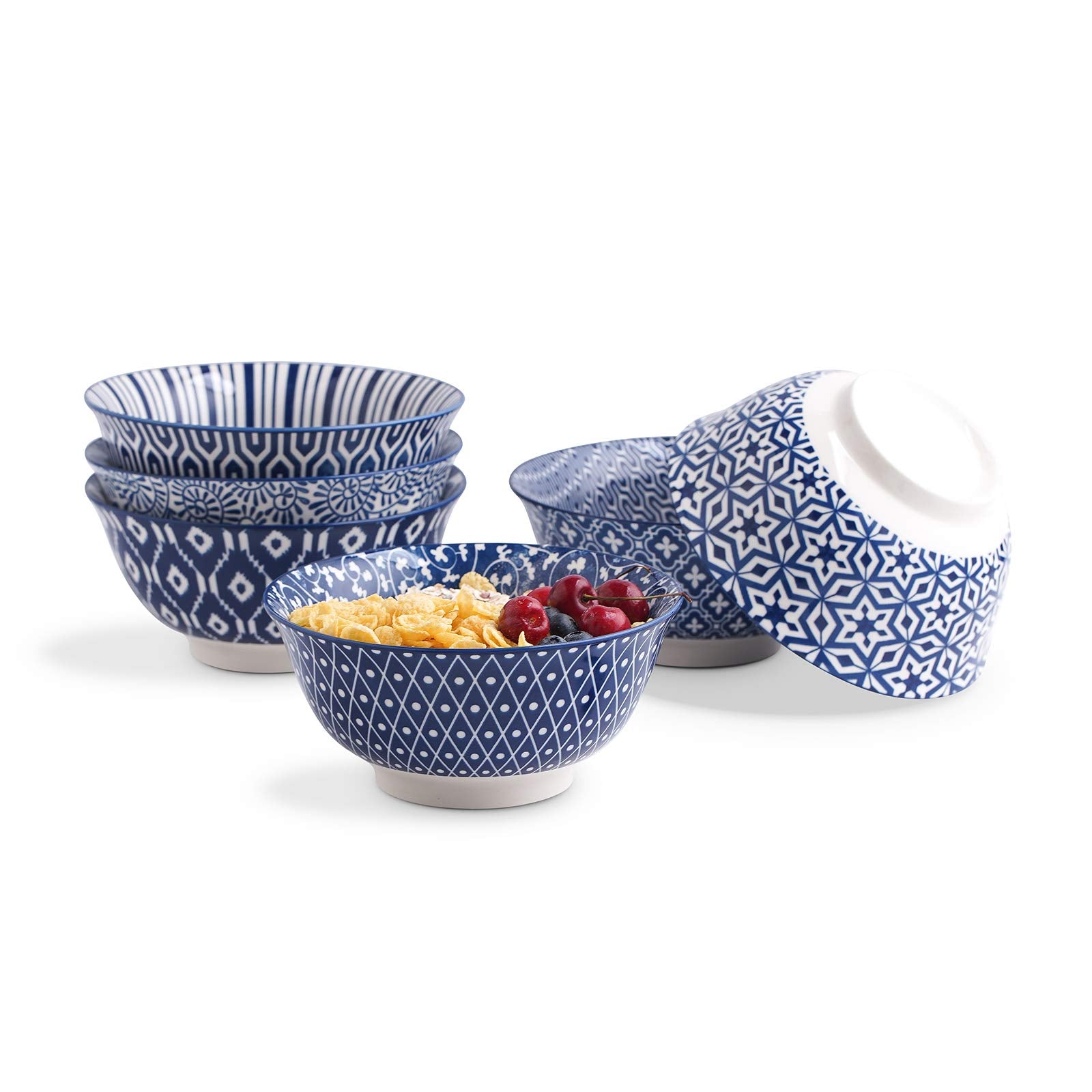 Selamica front view showing vintage blue bowls, elegant presentation benefit