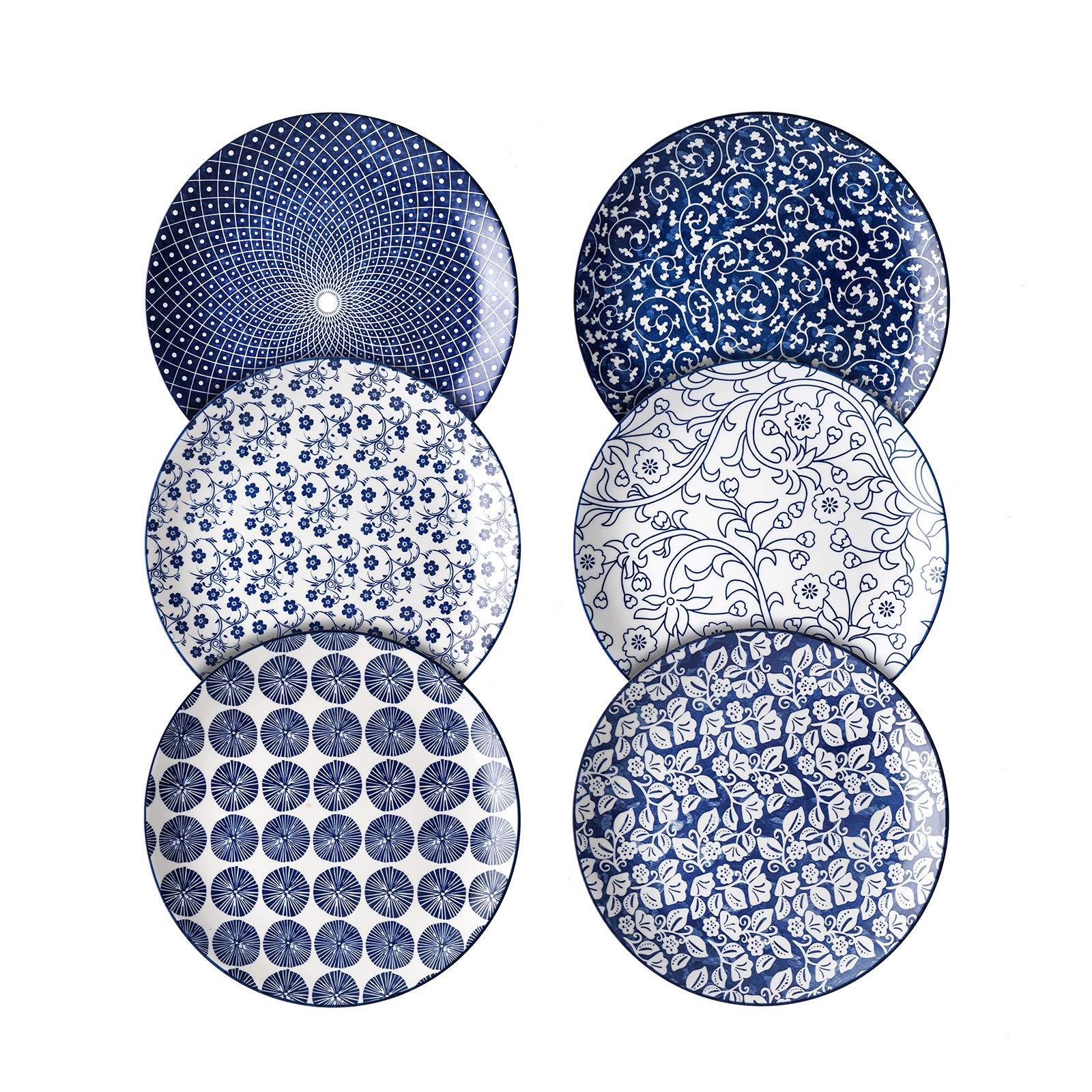 Selamica front view of plate set showing vintage blue pattern and clean presentation benefit