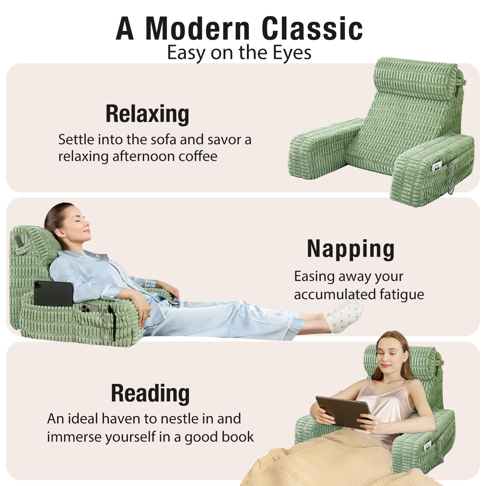 Selectico pillow in use on bed with laptop and book providing stable support