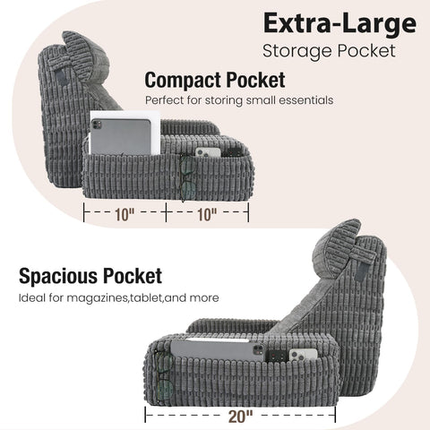 Selectico side pocket detail holding a remote and book for convenience
