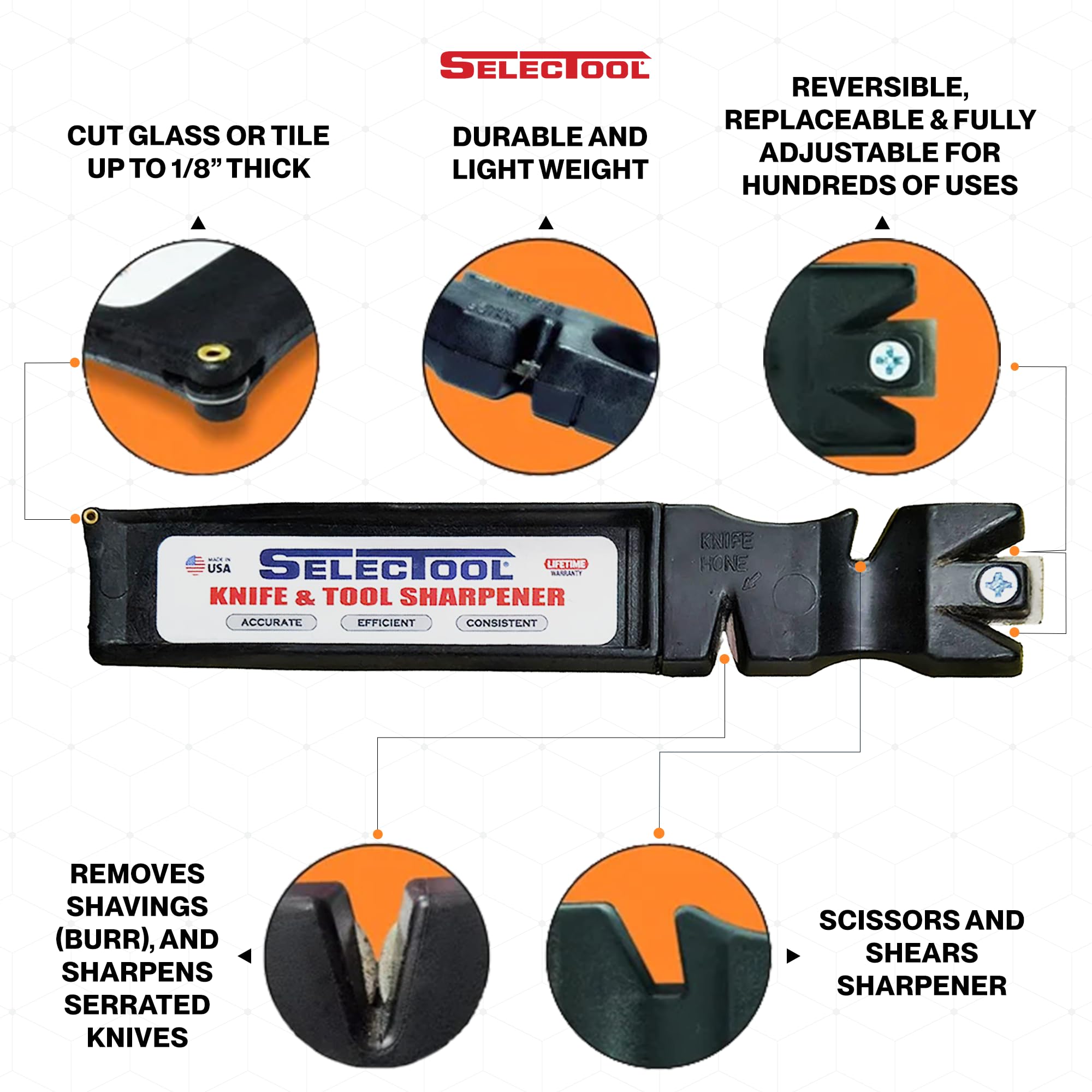SELECTOOL sharpening a kitchen knife to restore edge for safer cutting
