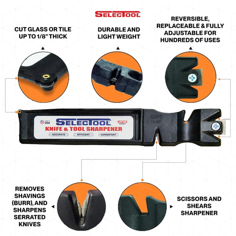 SELECTOOL sharpening a kitchen knife to restore edge for safer cutting