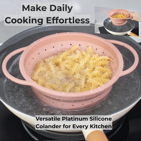 SelectShen in use draining hot pasta safely with reinforced rim support