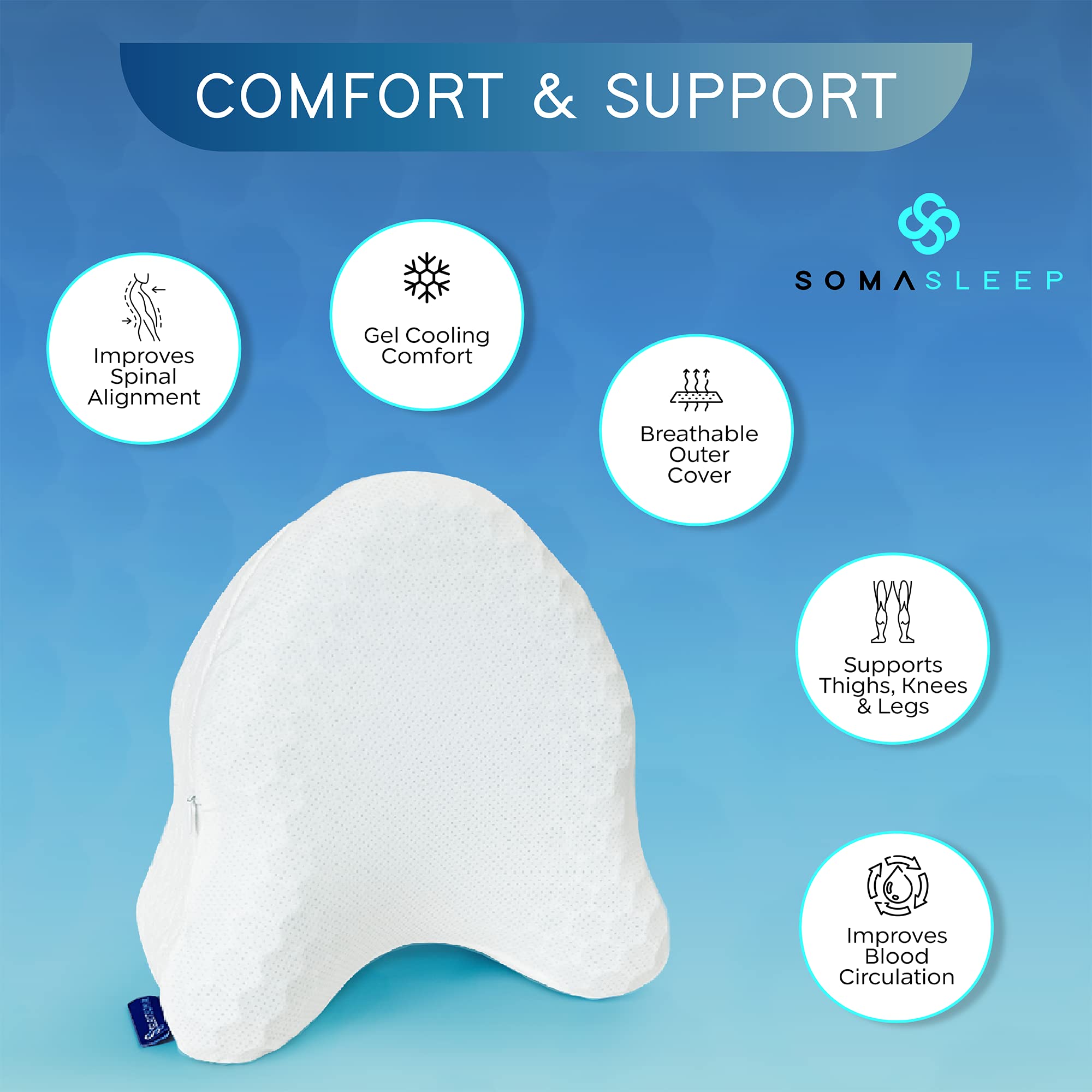 SelectSoma pillow folded in travel bag for portability and on-the-go comfort