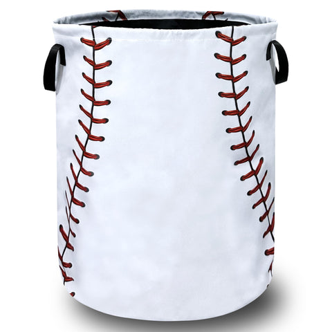 SELIONLIKN front view of baseball hamper showing full shape and sporty print, adds playful organization