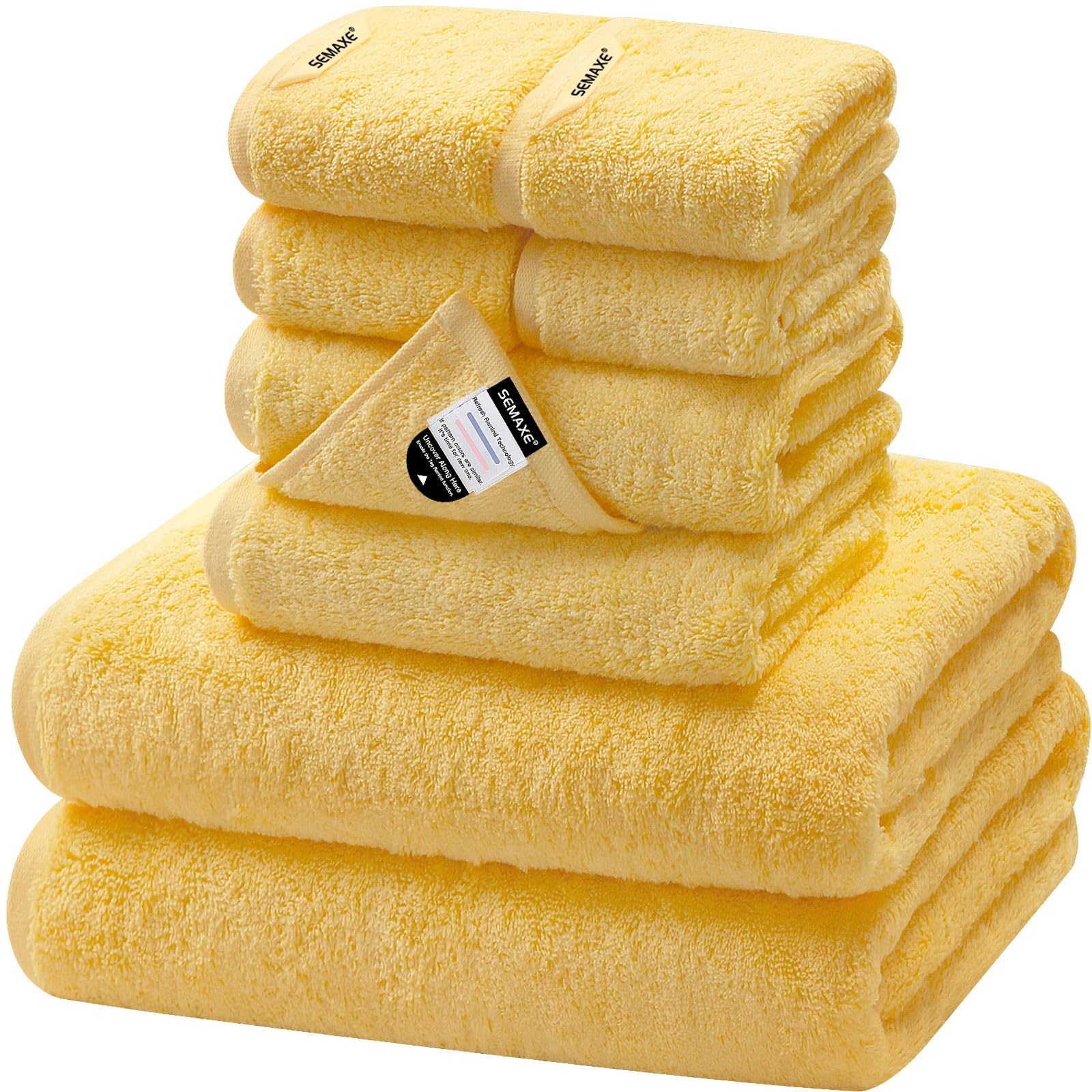 SEMAXE front packaging showing boxed 8-piece yellow towel set and neat presentation