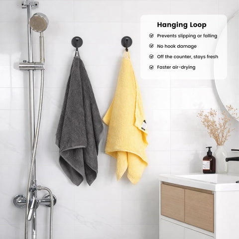SEMAXE hand towel hung by sink, showing convenience and color match