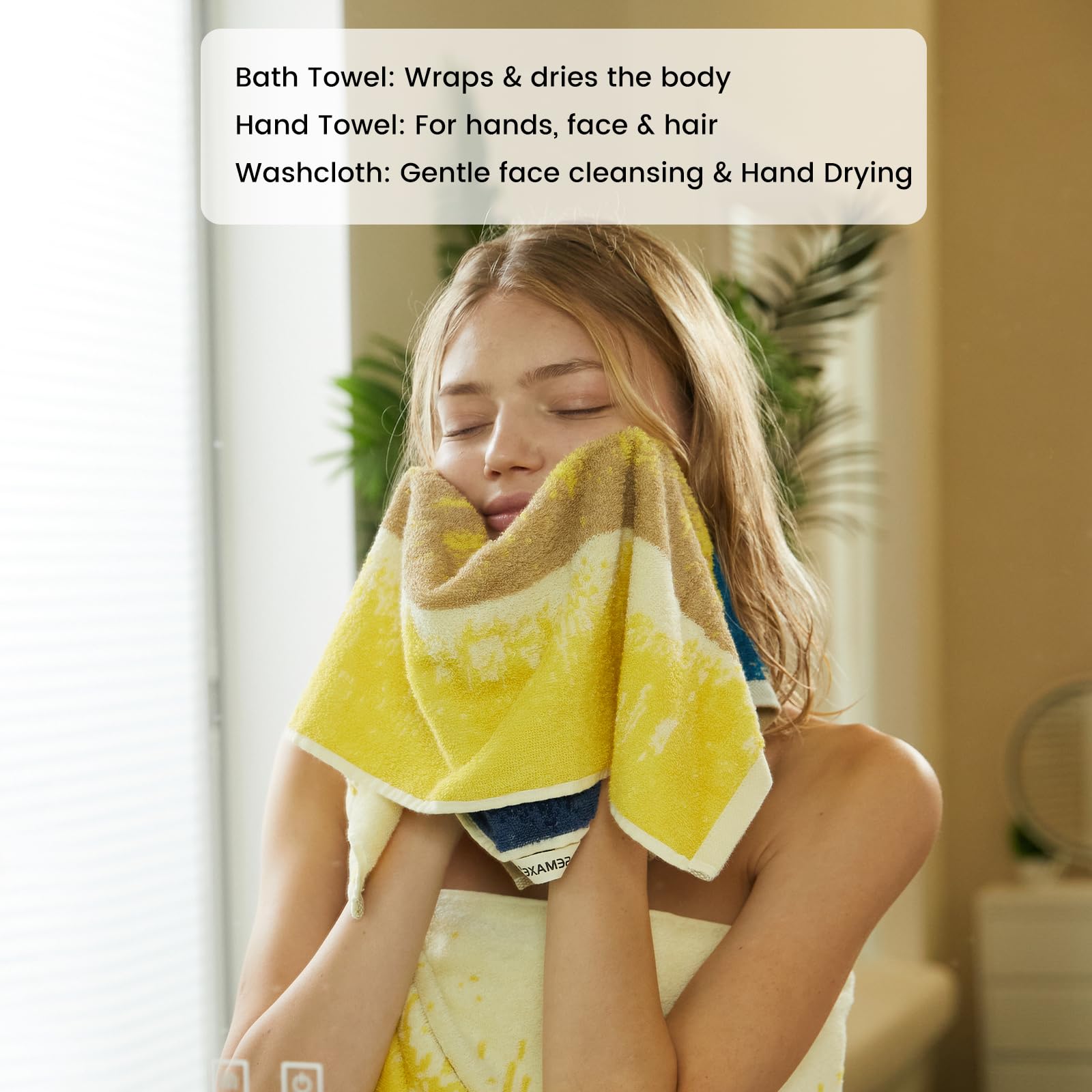 SEMAXE towels folded on shelf showing neat storage and décor fit