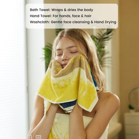 SEMAXE towels folded on shelf showing neat storage and décor fit