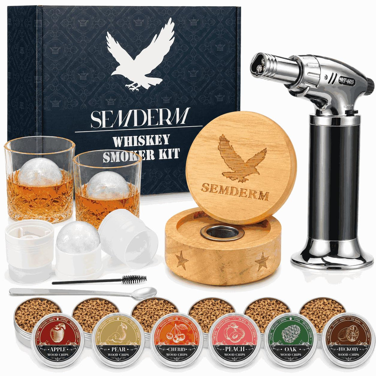 Semderm front packaging showing complete smoker kit and accessories for gifting