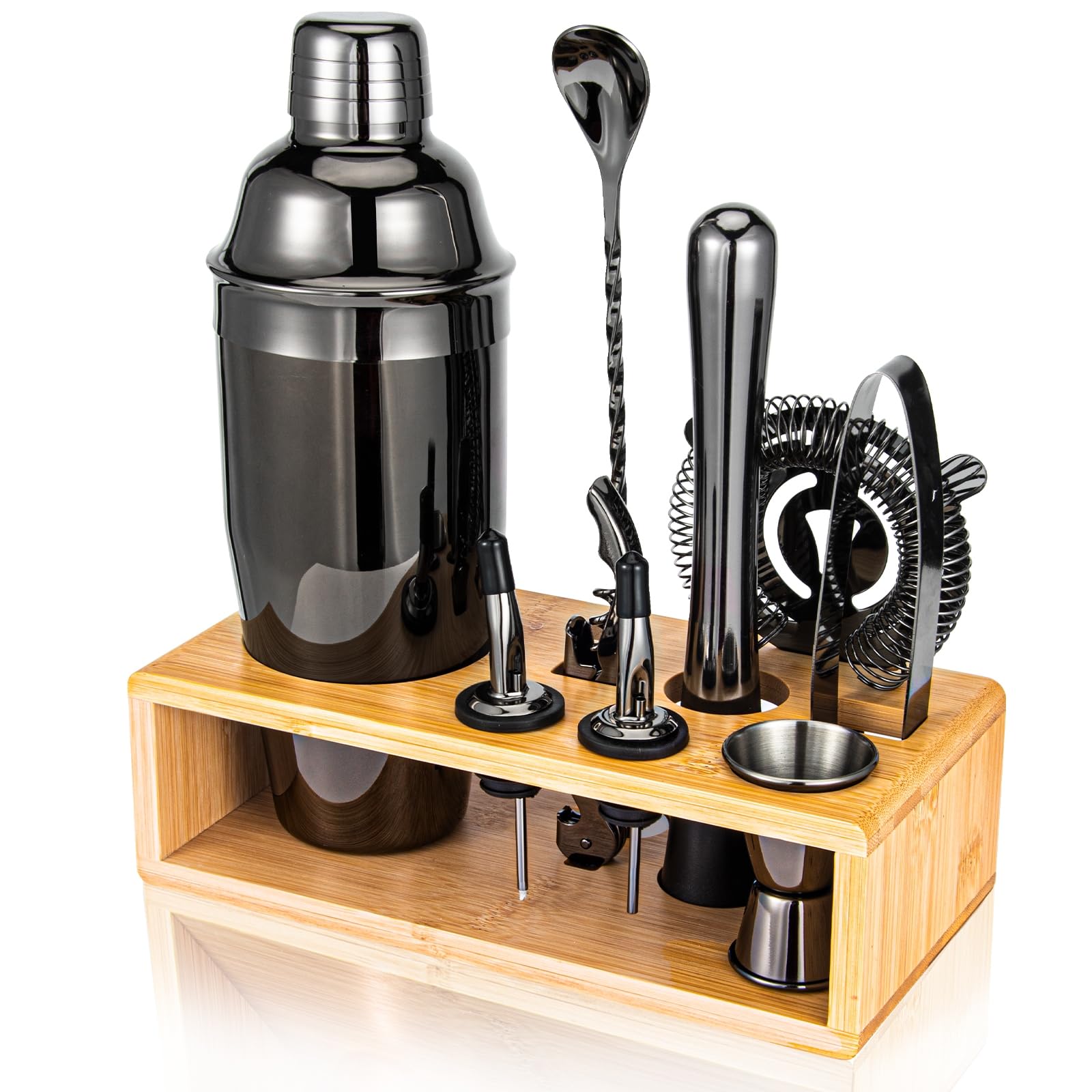 Semderm front view of black shaker set showing complete kit and organized display