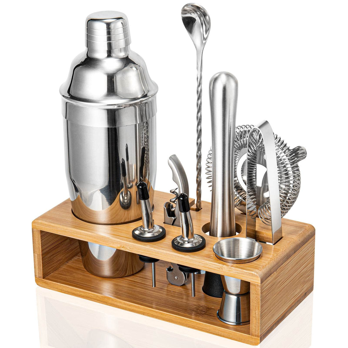Semderm front view of stainless steel cocktail shaker showcasing durable finish and professional look