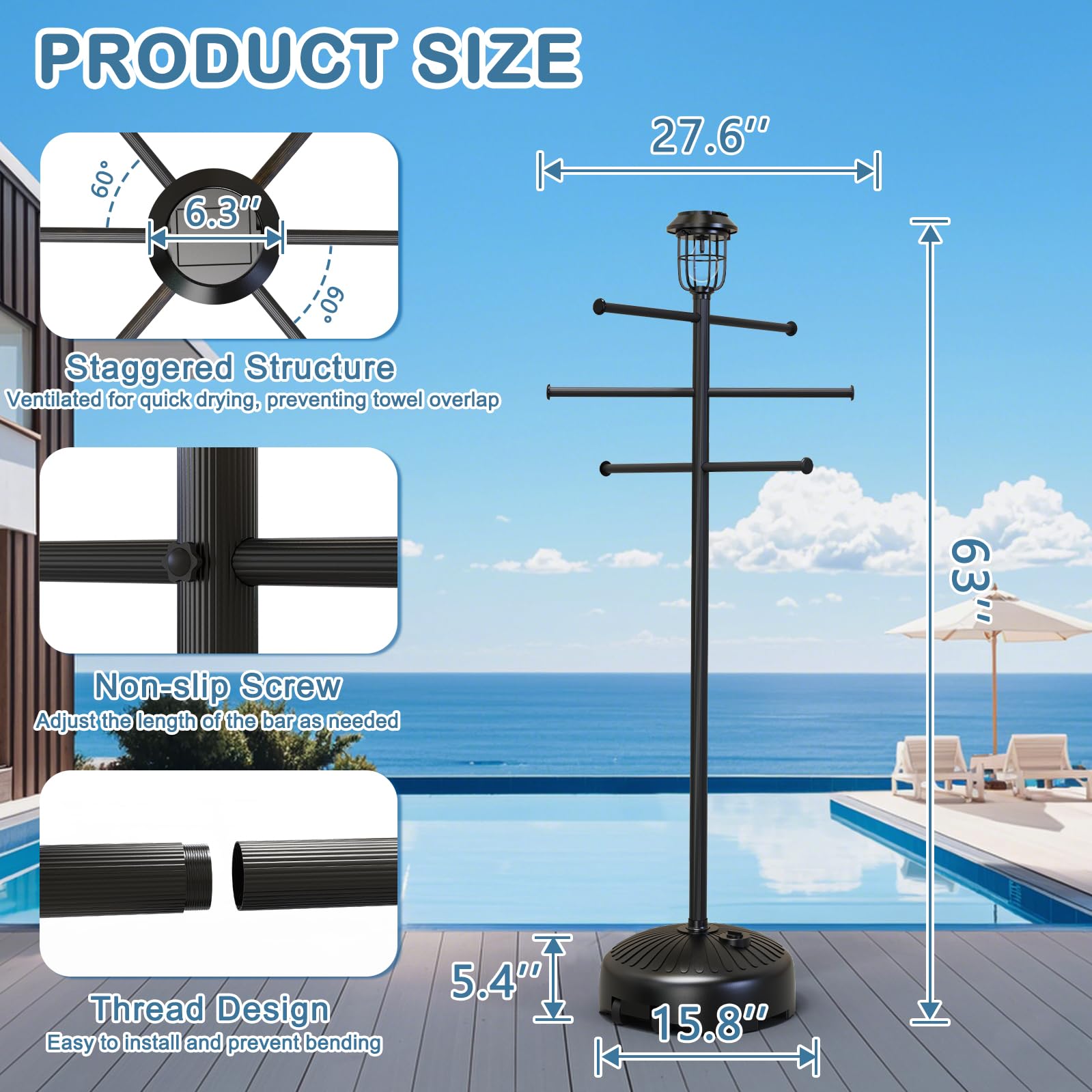 Semoprus adjustable rod closeup showing extendable width for different towel sizes