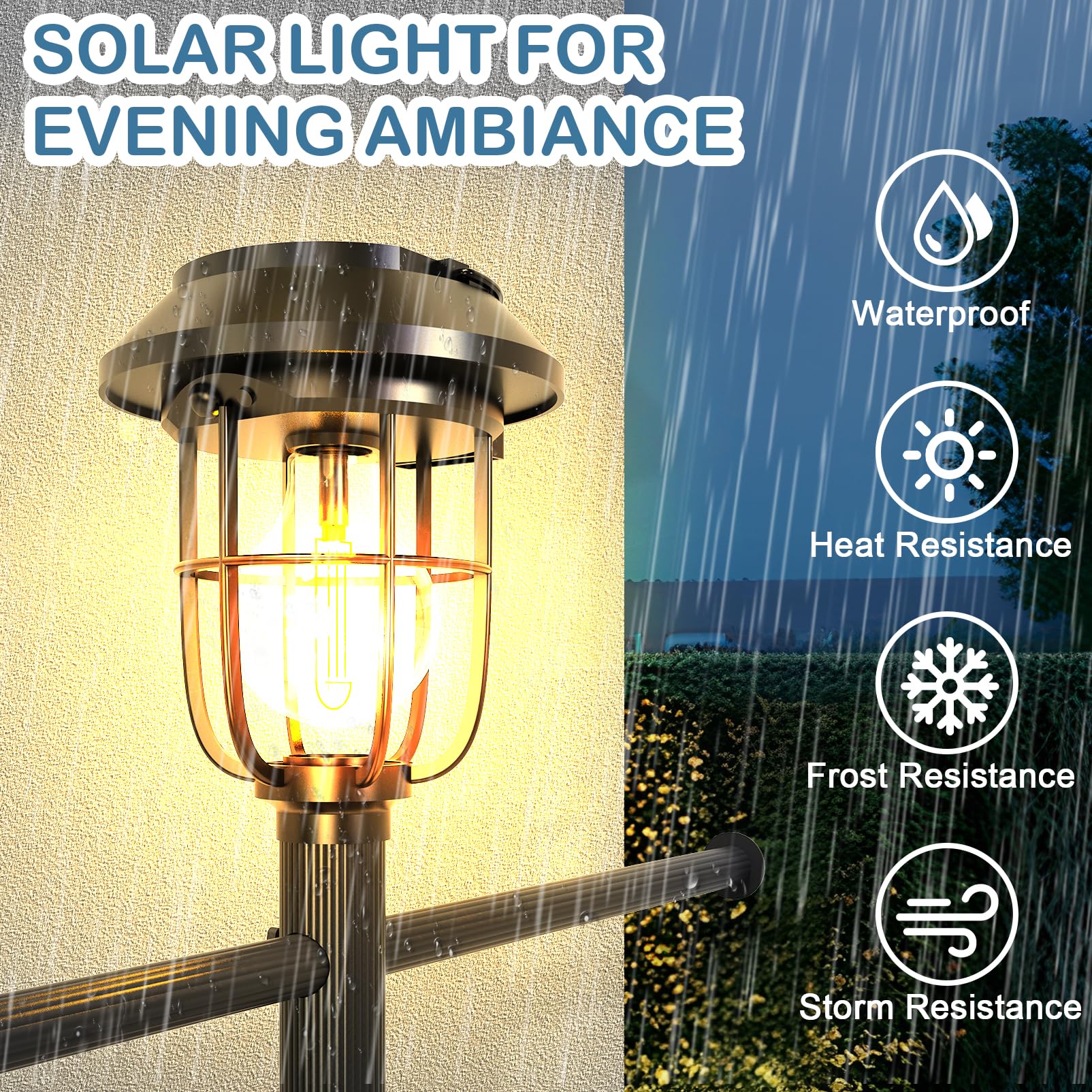Semoprus solar light closeup on top panel charging by day to provide evening glow