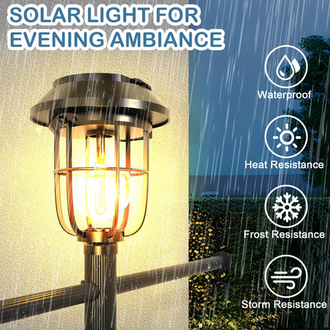 Semoprus solar light closeup on top panel charging by day to provide evening glow