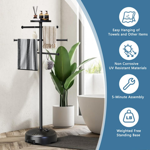 Semoprus towel rack placed by pool showing organized dry towels benefit