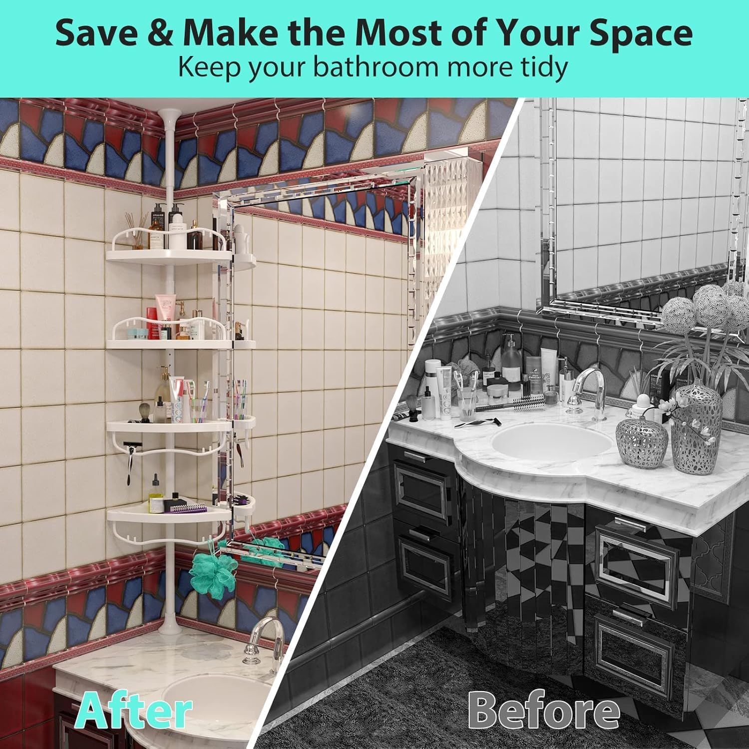Sempicad basket underside with hooks organizing razors and loofahs for easy access