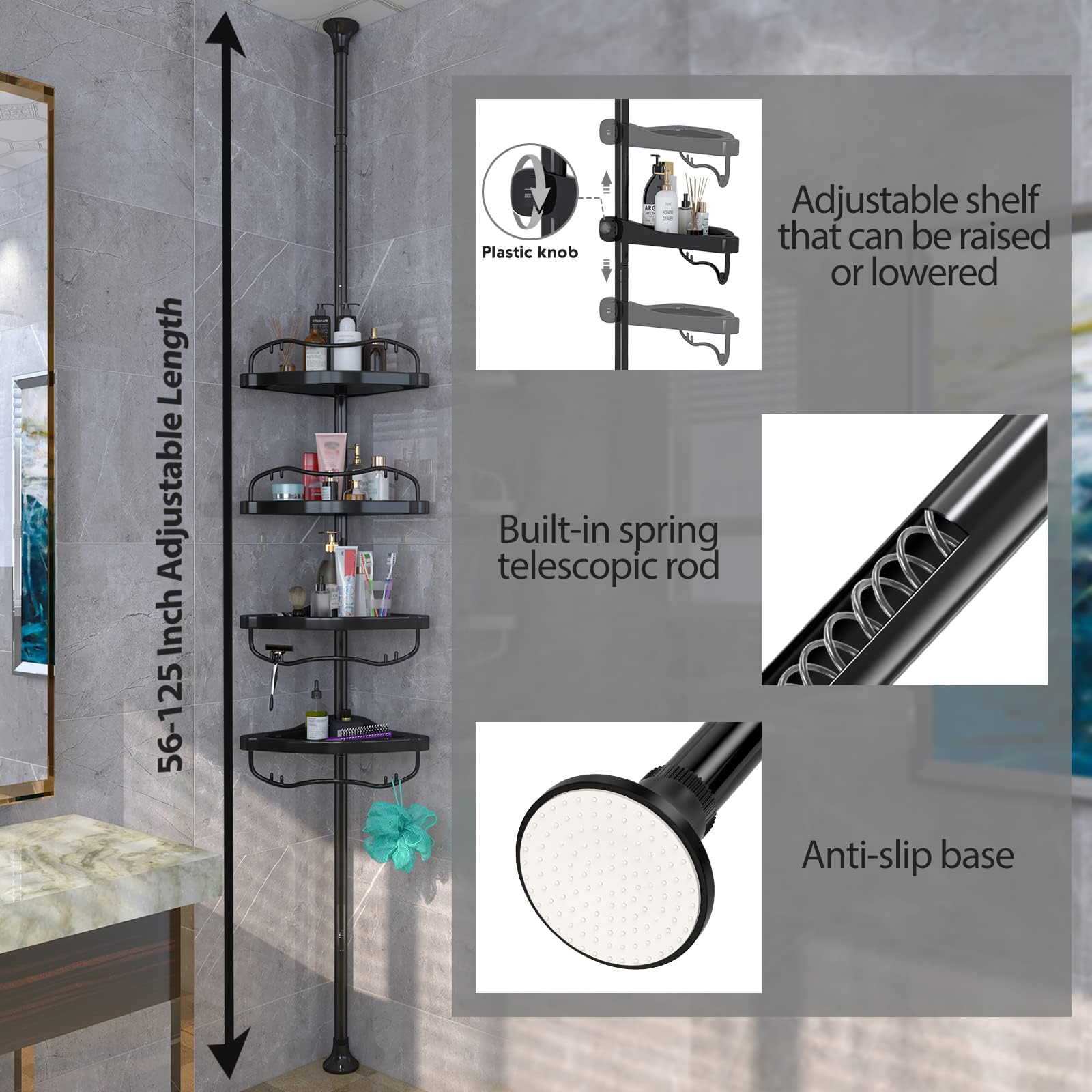 Sempicad basket hooks detail highlighting under-shelf hooks for hanging razors and loofahs