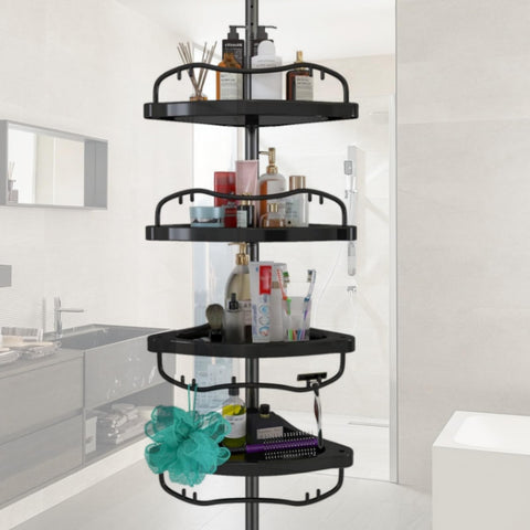 Sempicad front view shower caddy showing four baskets and sleek black finish for organized storage