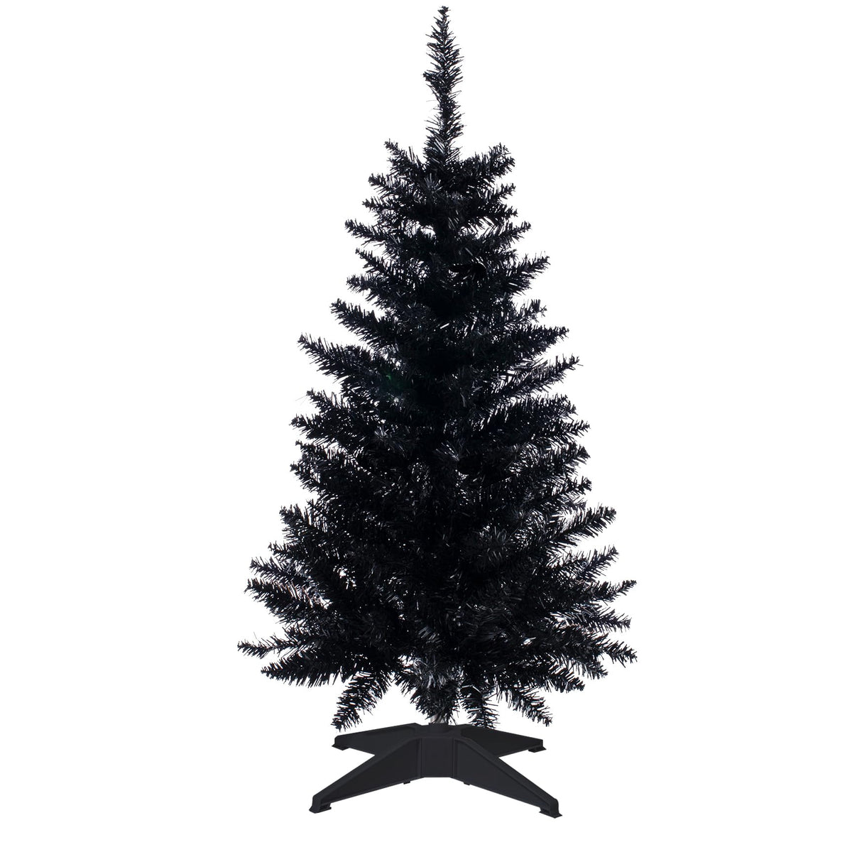 Senjie 4FT black tree front view showing slim silhouette and festive presence