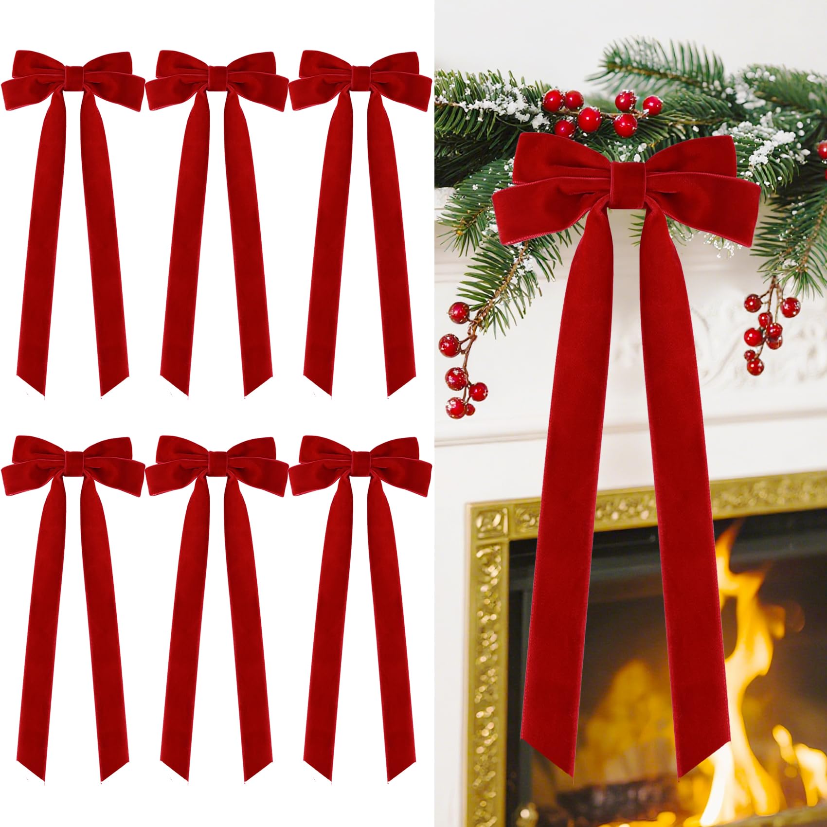 Senjie front view of large velvet bow showing plush finish and festive shape, elevates decor