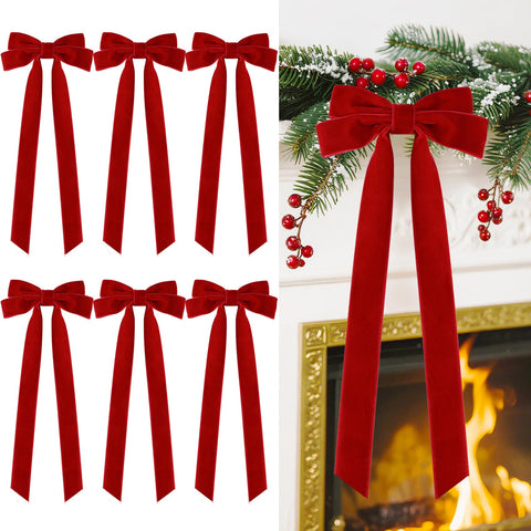 Senjie front view of large velvet bow showing plush finish and festive shape, elevates decor