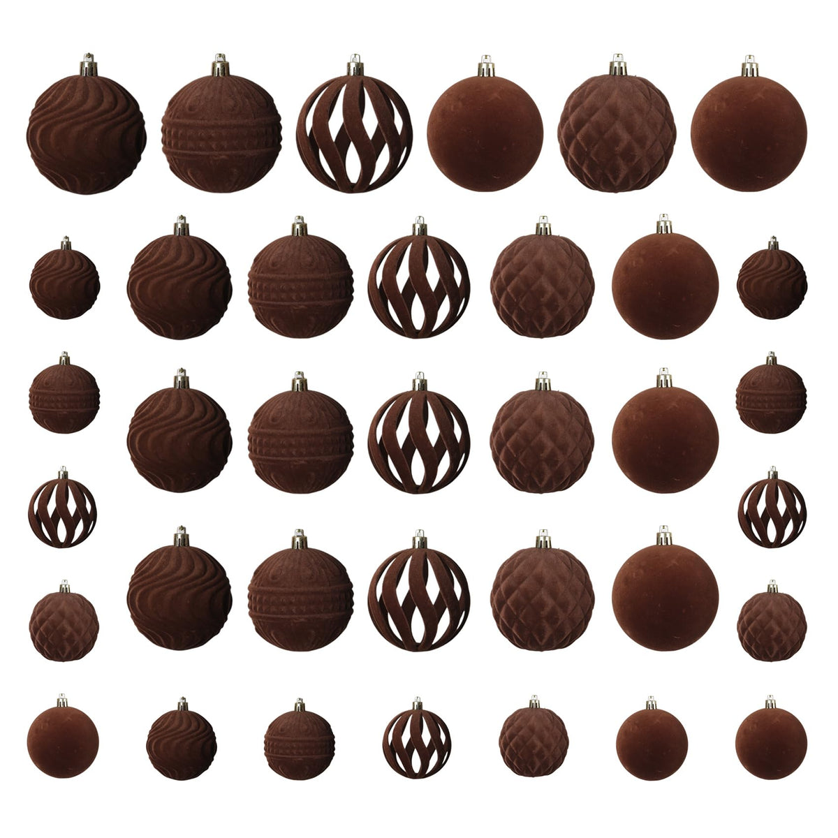 Senjie brown velvet ornaments front packaging showing set and benefit of organized storage